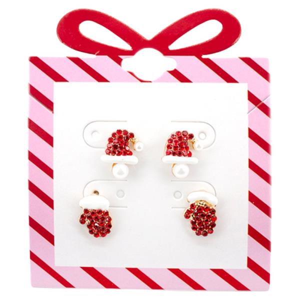 CHRISTMAS RHINESTONE SANTA STUD EARRING SET