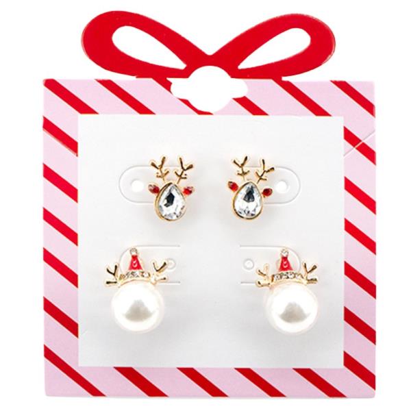 CHRISTMAS REINDEER PEARL STUD EARRING SET