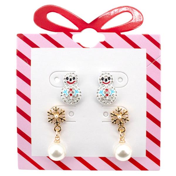 CHRISTMAS SNOWMAN PEARL STUD EARRING SET