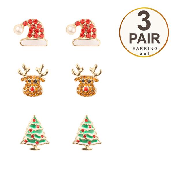 EPOXY RHINESTONE CHRISTMAS 3PAIR EARRING