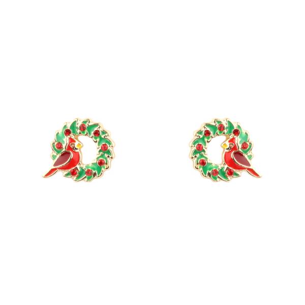 EPOXY RHINESTONE CHRISTMAS BIRD POST EARRING