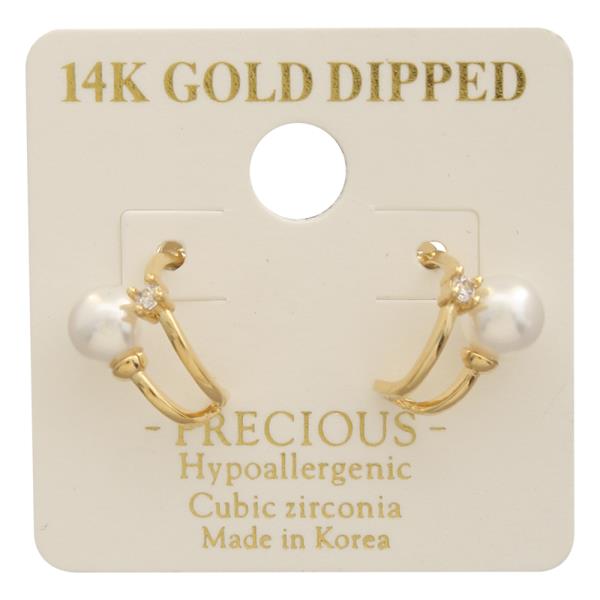 14K GOLD DIPPED CZ PEARL METAL DESIGN EARRING