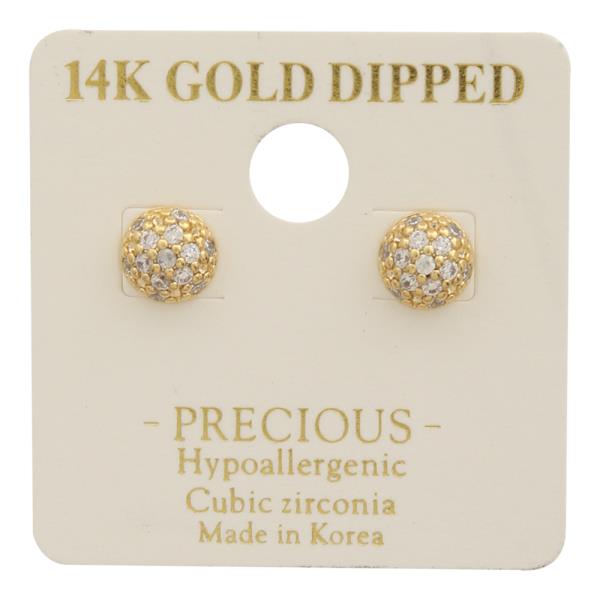14K GOLD DIPPED CZ BALL EARRING