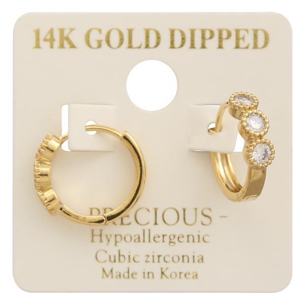 14K GOLD DIPPED CZ HUGGIE HOOP EARRING