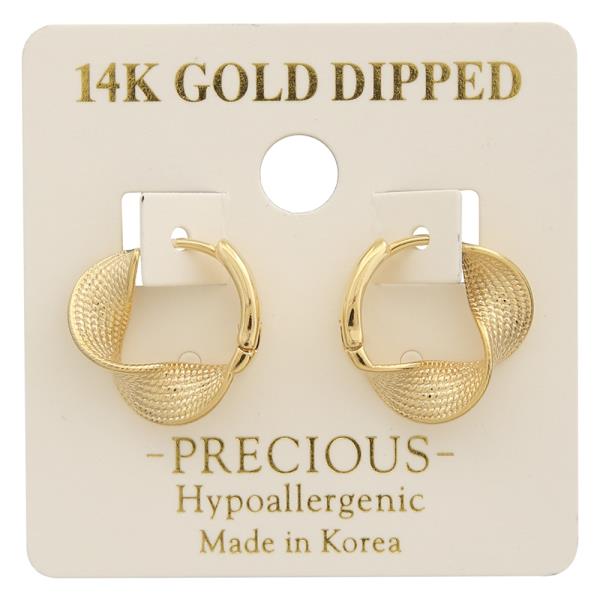 14K GOLD DIPPED TWIST TEXTURED SMALL HOOP EARRING
