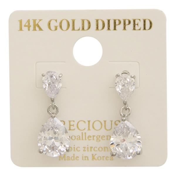 14K GOLD DIPPED CZ DROP EARRING