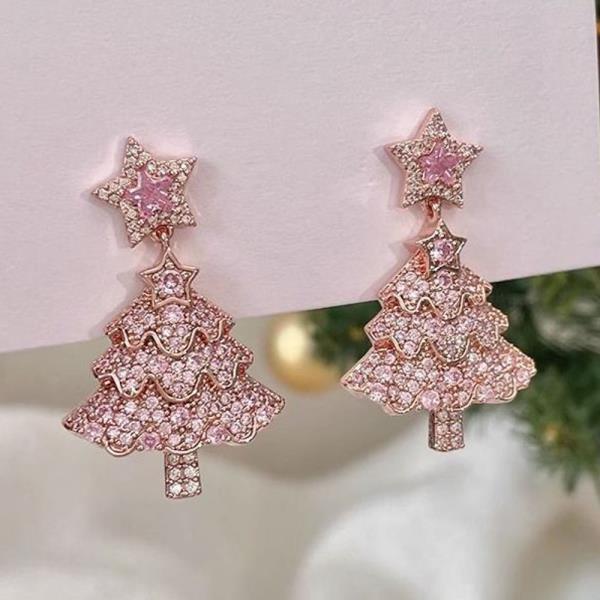CHRISTMAS RHINESTONE CHRISTMAS TREE DROP EARRING