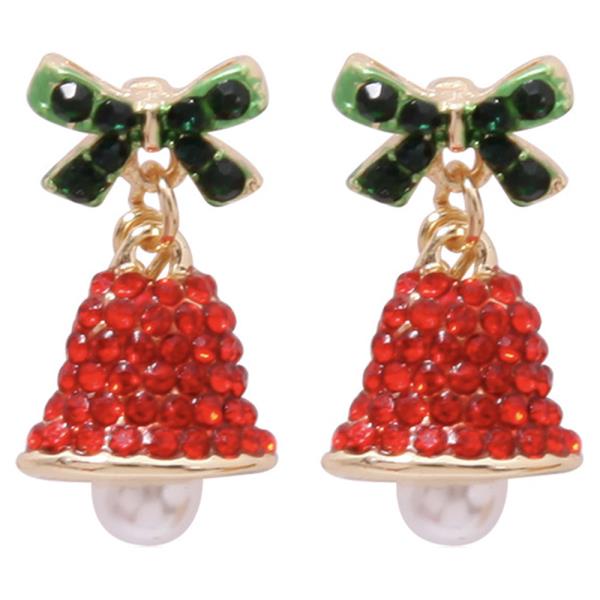 CHRISTMAS RHINESTONE BELL DANGLE EARRING