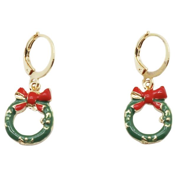 CHRISTMAS WREATH HUGGIE HOOP EARRING