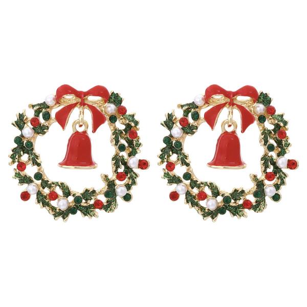 CHRISTMAS WREATH BELL STUD EARRING