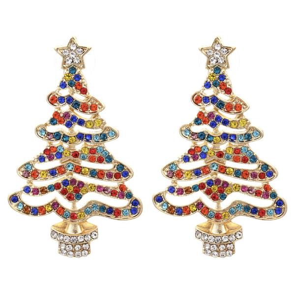 CHRISTMAS RHINESTONE CHRISTMAS TREE STUD EARRING