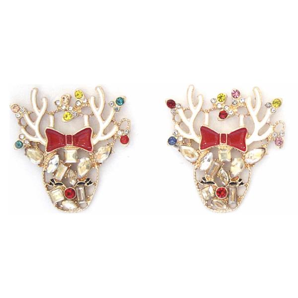 CHRISTMAS RUDOLPH RHINESTONE REINDEER STUD EARRING
