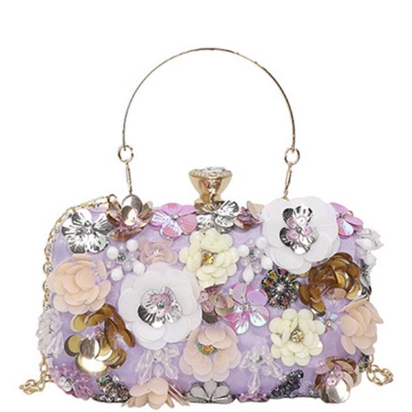 FLORAL EMBELLISHED DESIGN EVENING CLUTCH BAG