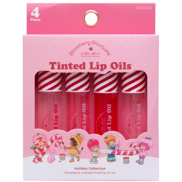 CELAVI X STRAWBERRY SHORTCAKE SCENTED TINTED 4PC LIP OIL SET