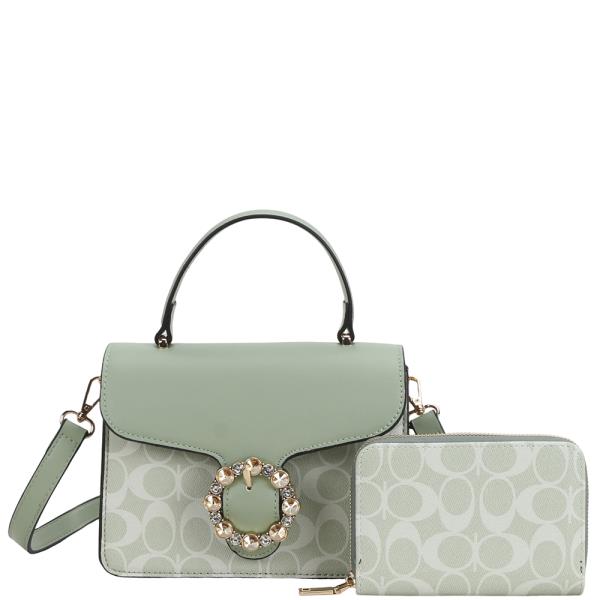 2IN1 OVAL PRINT HANDLE CROSSBODY BAG W WALLET SET