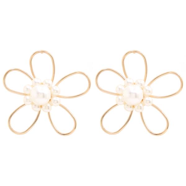 FLOWER METAL PEARL EARRING