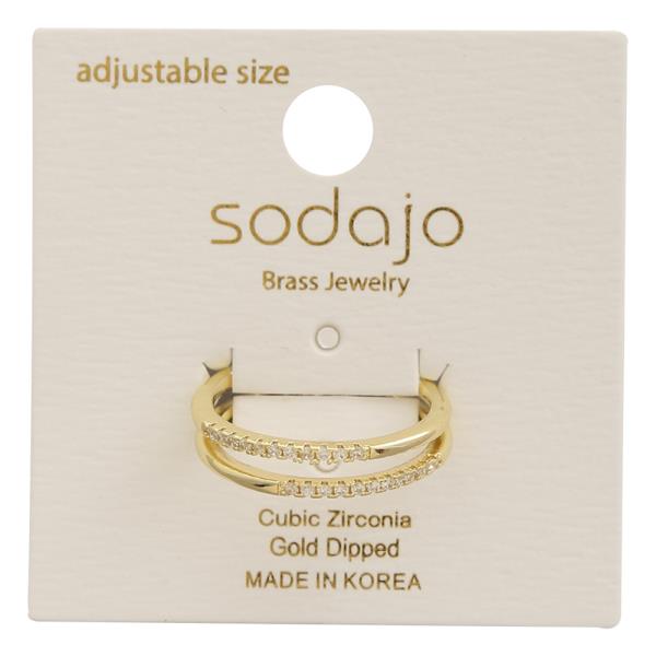 SODAJO DOUBLE BAND DESIGN CZ GOLD DIPPED ADJUSTABLE RING
