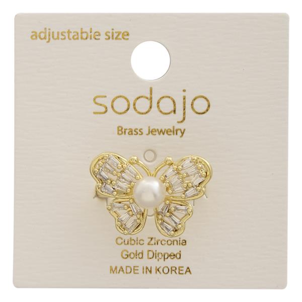 SODAJO BUTTERFLY PEARL CZ GOLD DIPPED ADJUSTABLE RING