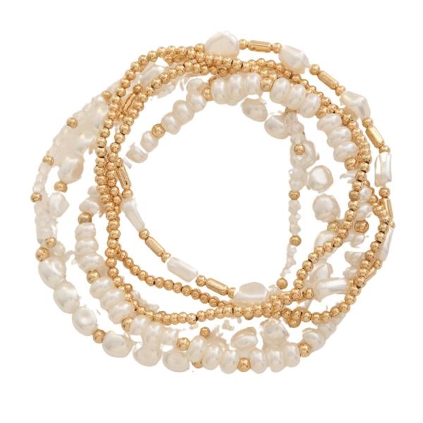 METAL PEARL BALL STERTCH BRACELET SET