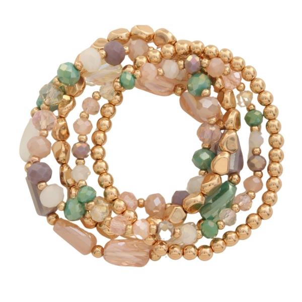 MULTI METAL STONE BEADED STRETCH BRACELET SET