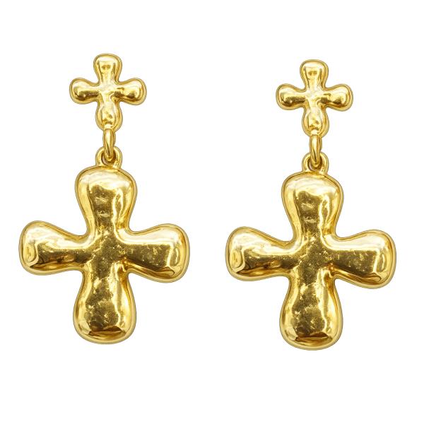 PUFFED CROSS DROP EARRING
