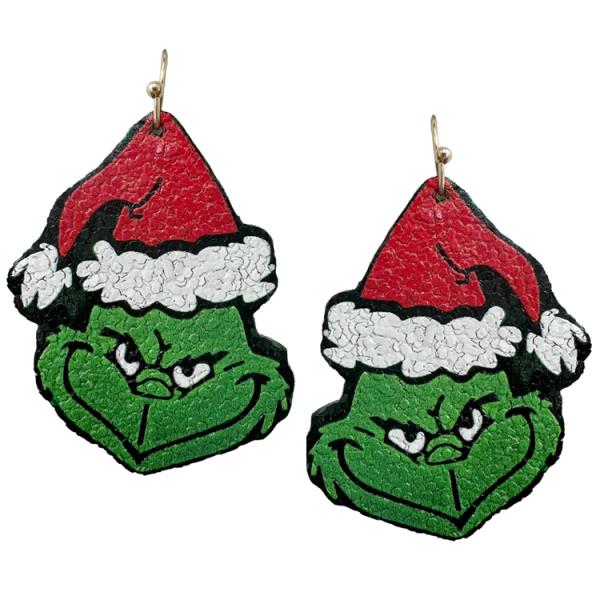 CHRISTMAS GREEN MONSTER SANTA DANGLE EARRING