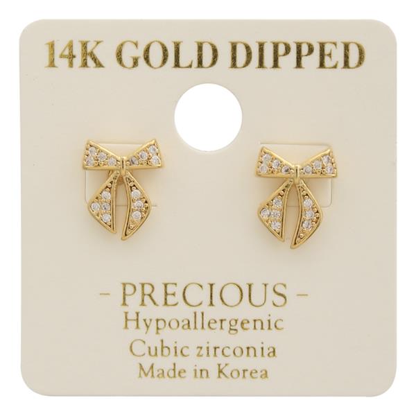 14K GOLD DIPPED CZ RIBBON BOW EARRING