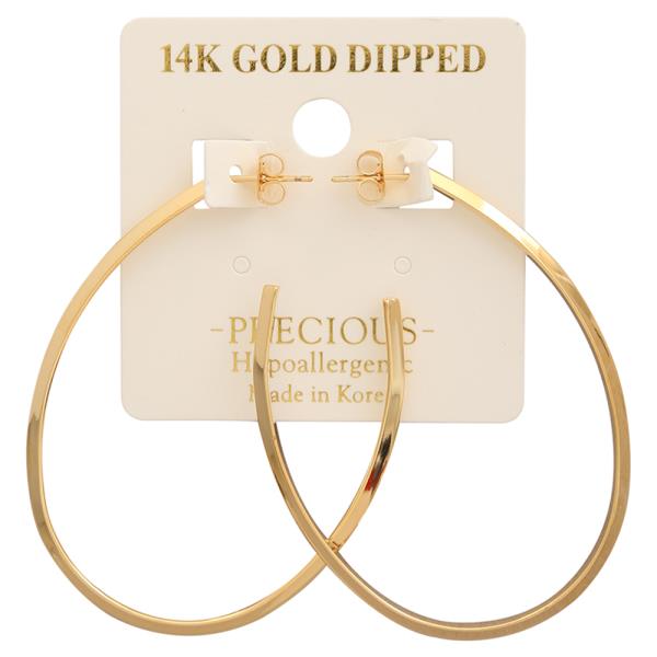 14K GOLD DIPPED FLAT OVAL HOOP EARRING