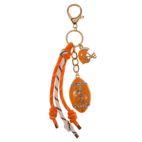 COLLEGE COLOR FOOTBALL AND FOOTBALL HELMET W/ CORD ROPE KEYCHAIN