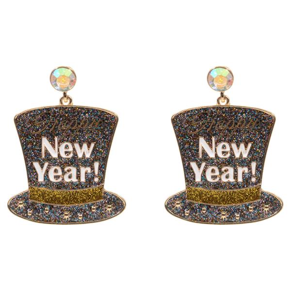 HAPPY NEW YEAR WITH PARTY HAT EARRING
