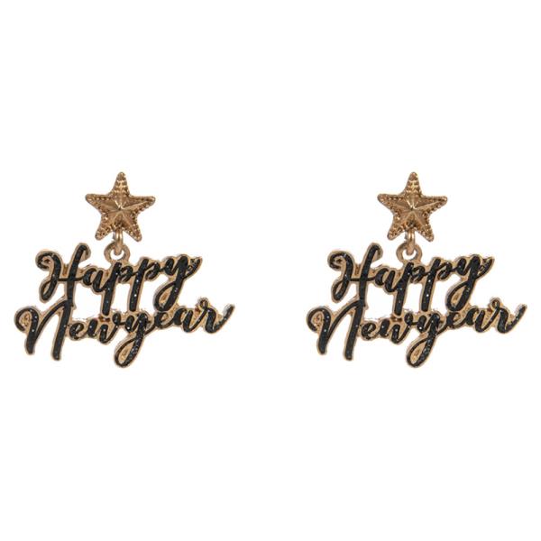 HAPP NEW YEAR W/ STAR POST EARRING