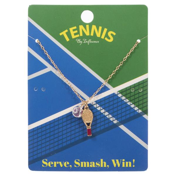 TENNIS BALL AND RACKET MIXED CHARM SHORT NECKLACE