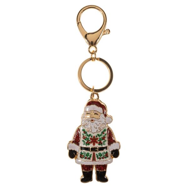SANTA CLAUS SHAPED ENAMEL W/ PATTERN KEYCHAIN