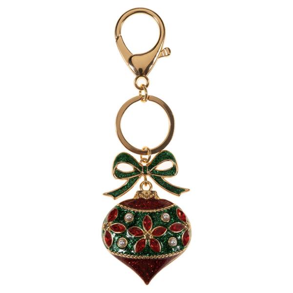 CHRISTMAS ORNAMENT SHAPED ENAMEL W/ STONE DETAILS KEYCHAIN