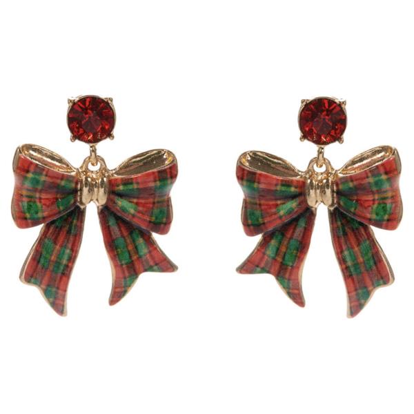 CHRISTMAS PATTERNED BOW POST EARRING