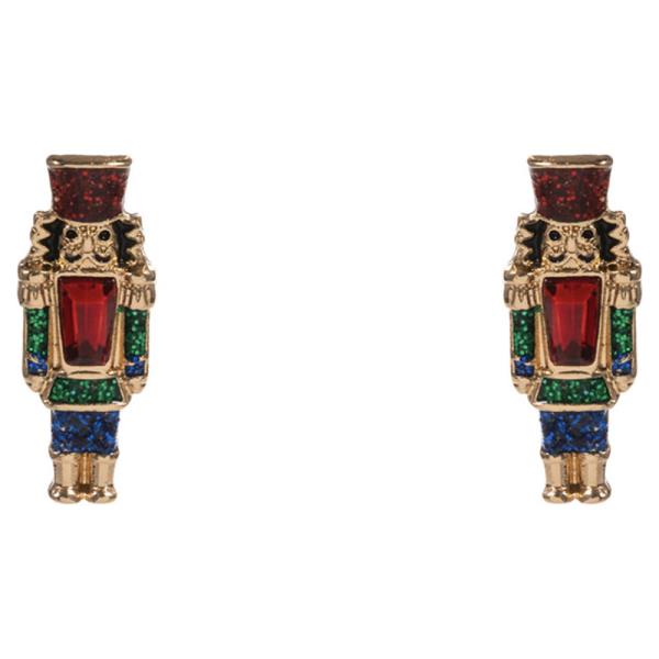 CHRISTMAS  NUTCRACKER SHAPED ENAMEL W/ STONE DETAILS EARRING