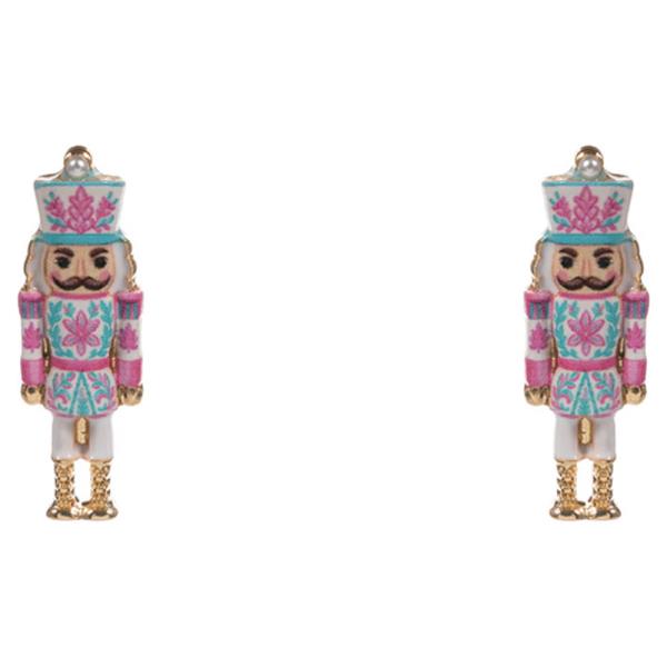 CHRISTMAS  NUTCRACKER SHAPED ENAMEL W/ PATTERNS EARRING
