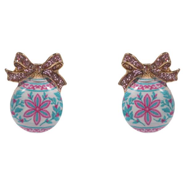 CHRISTMAS ORNAMENT SHAPED ENAMEL W/ PATTERN EARRING