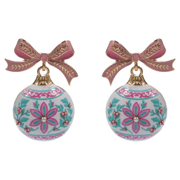 CHRISTMAS ORNAMENT SHAPED ENAMEL W/ PATTERN DROP EARRING