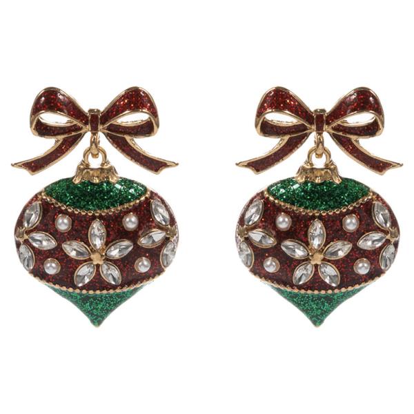 CHRISTMAS ORNAMENT SHAPED ENAMEL W/ STONE DETAILS DROP EARRING