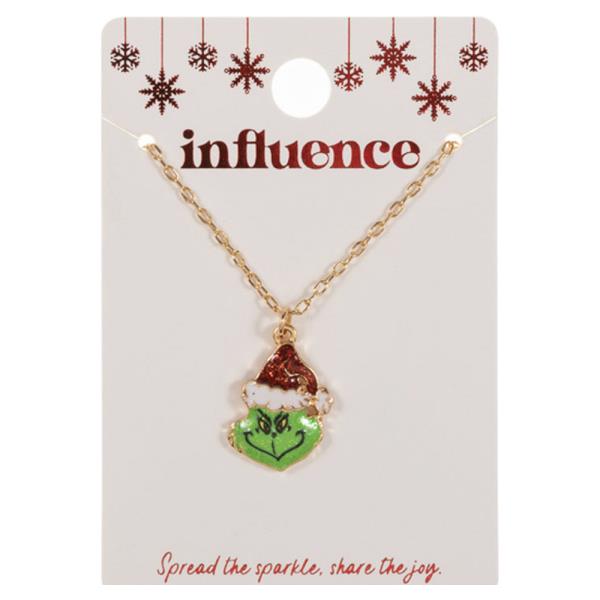 CHRISTMAS GREEN MONSTER ENAMEL PENDANT SHORT NECKLACE