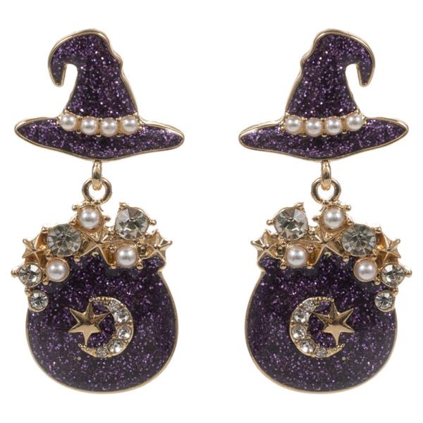HALLOWEEN WITCH`S HAT SHAPED ENAMEL AND WITCH`S BREW EARRING