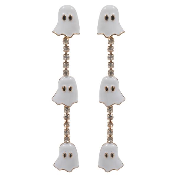 HALLOWEEN GHOST SHAPED ENAMEL W/ RHINESTONE DROP EARRING