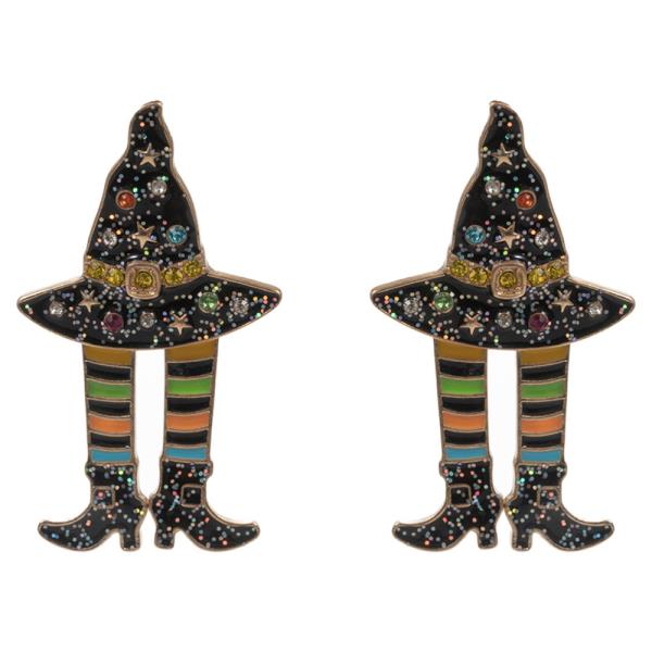 HALLOWEEN WITCH`S HAT SHAPED ENAMEL W/ LEGS POST EARRING