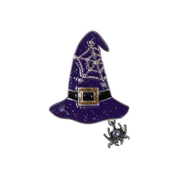HALLOWEEN WITCH`S HAT W/ SPIDER SINGLE BROOCH
