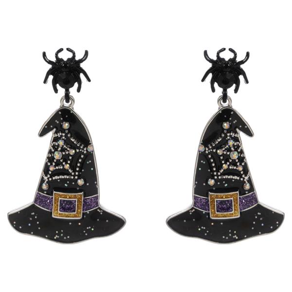 HALLOWEEN WITCH HAT W/ SPIDER  POST EARRING