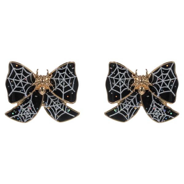 HALLOWEEN SPIDER W/ ENAMELED BOW EARRING