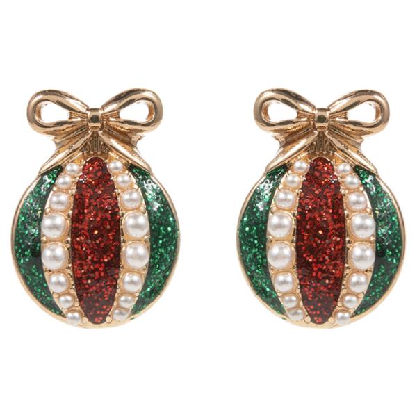 CHRISTMAS TREE ORNAMENT W/ PEARL POST EARRING