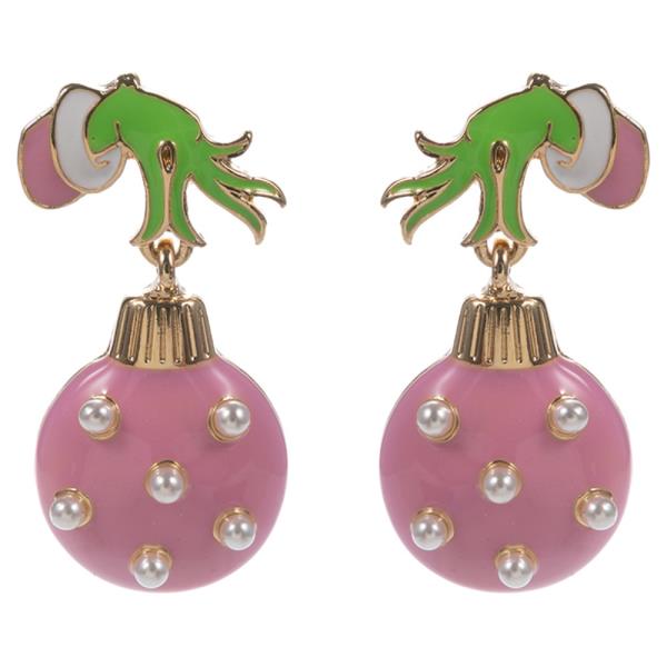 MONSTER`S HANDS W/ CHRISTMAS ORNAMENT POST DANGLE EARRING