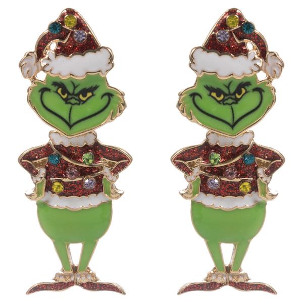 CHRISTMAS GREEN MONSTER POST EARRING